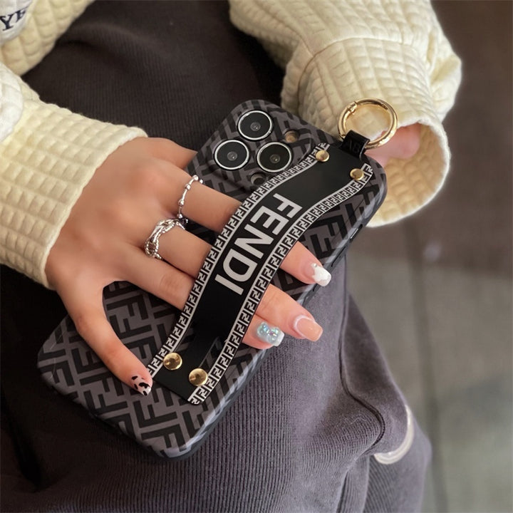 iPhone Luxury Brand FD Strap Holder Case Cover Brown