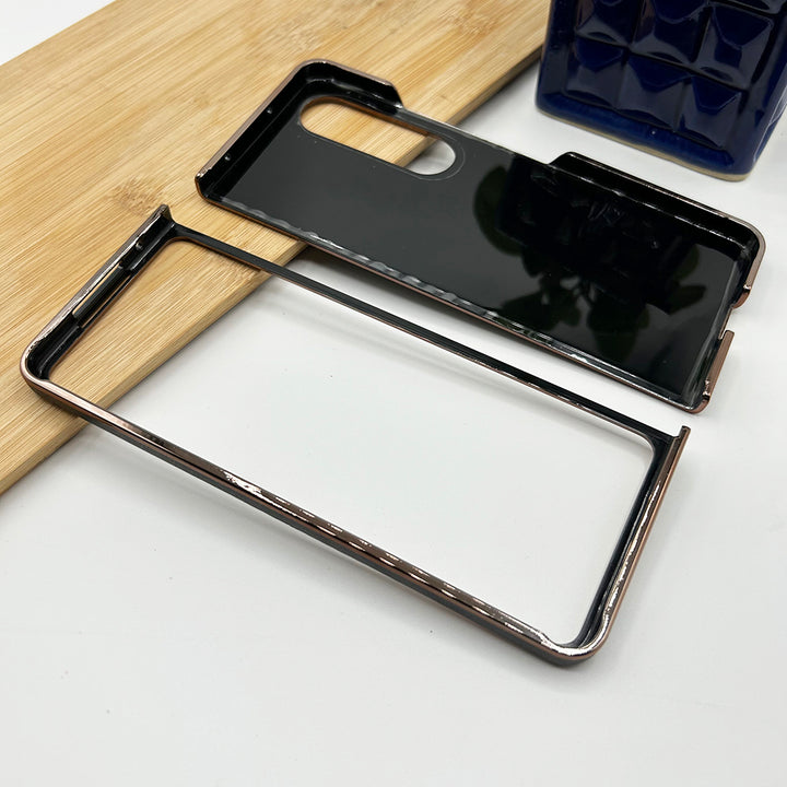 Samsung Z Fold 4 PU Leather Chrome Plated Side Case Cover