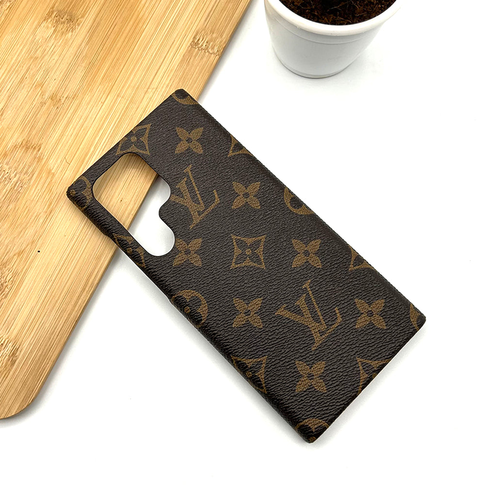Samsung S23 Ultra Luxury Brand Leather Phone Case ( Dark Brown )
