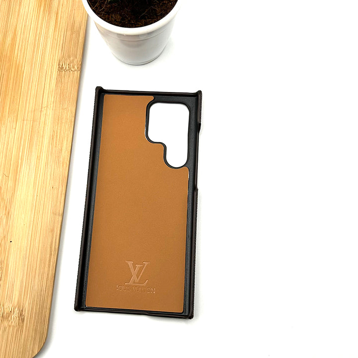 Samsung S23 Ultra Luxury Brand Leather Phone Case ( Dark Brown )